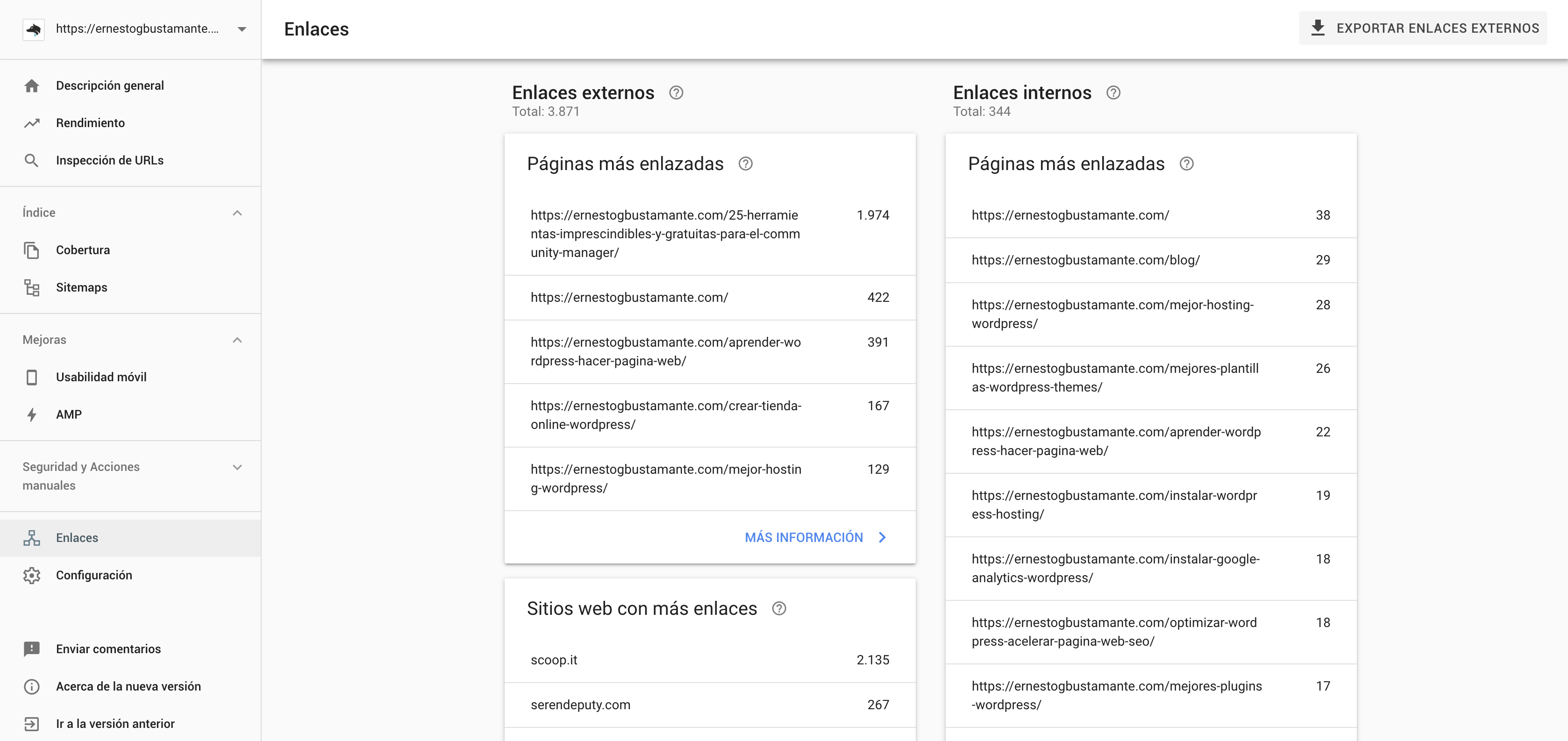 Informe de enlaces - Nueva Google Search Console